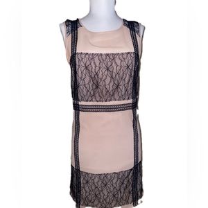 Tan and black lace shift dress
